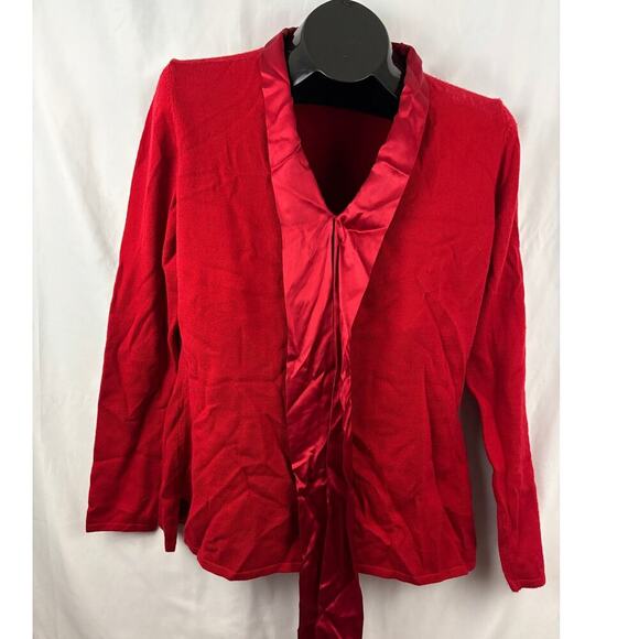 J. Peterman Red Wool Blend Sweater Silk Ribbon Tie Bow Women’s MEDIUM - Picture 12 of 12